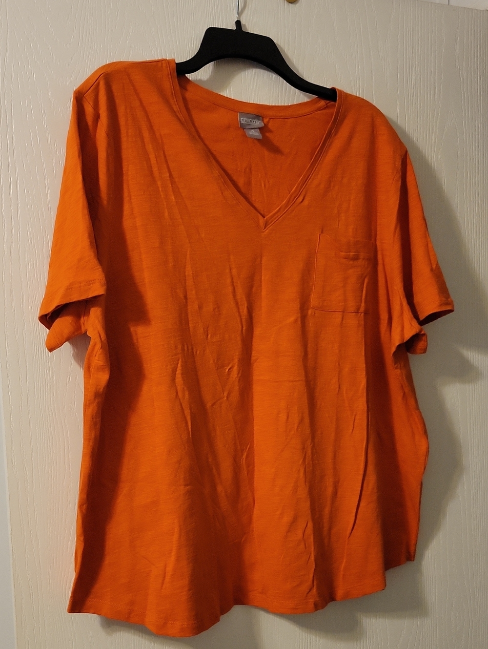 Chico's V-Neck Short Sleeve Pocket Tee - Bright Orange